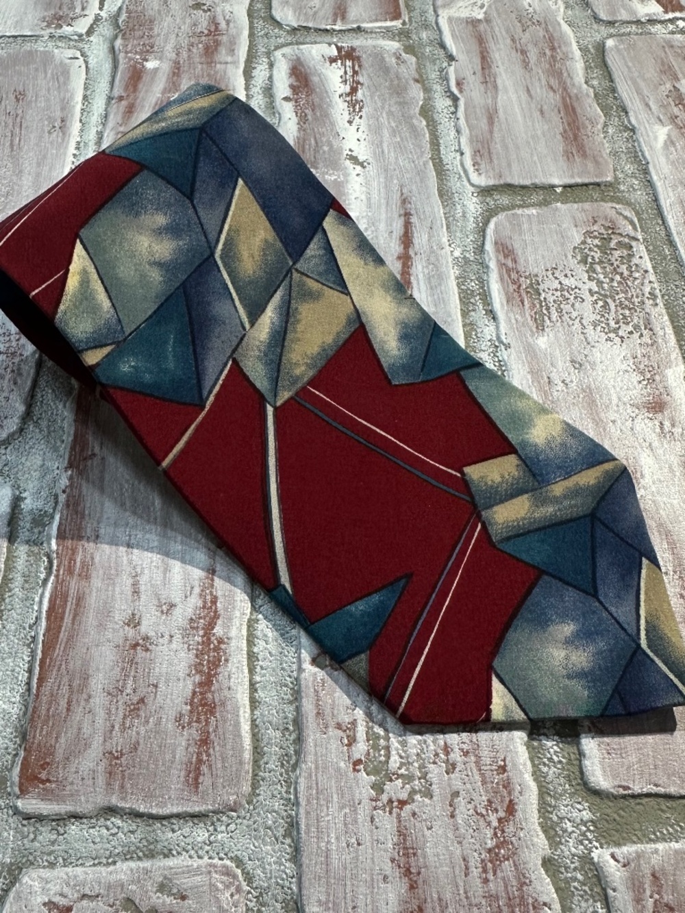 Vintage Pierre Cardin Maroon/Blue/Tan 100% Silk Tie Necktie